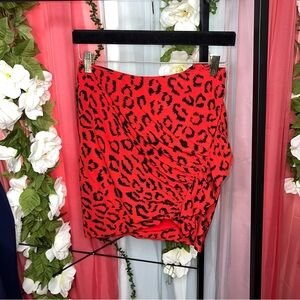 A.L.C Geller Red Cheetah Print Ruffle Skirt